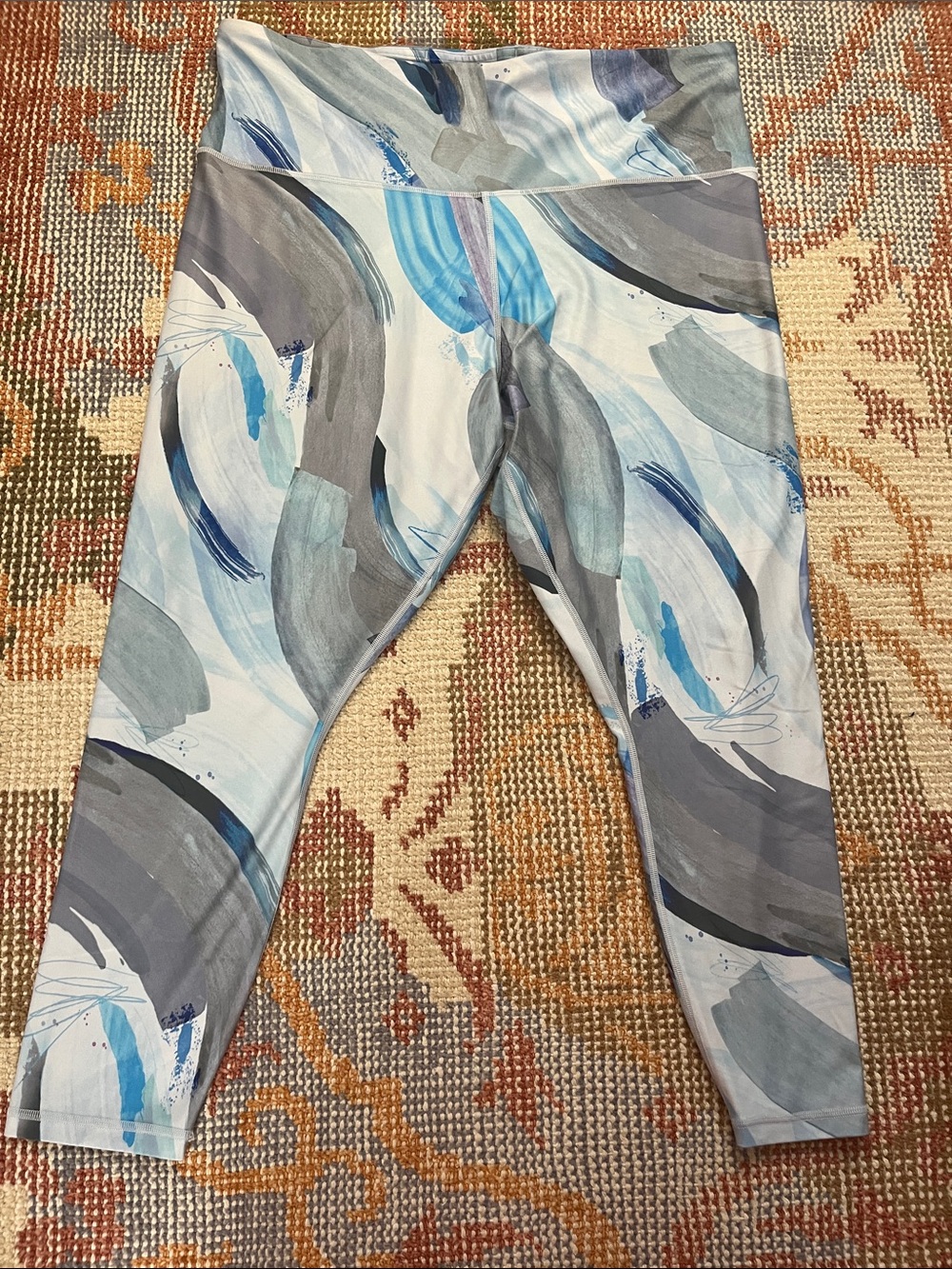 Athleta Elation Flare Pant 2X Purple Blue Abstract Print Yoga Leggings EUC